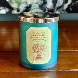 2 for $30 SALE - NEW BBW Single Wick Candle BACKYARD HONEYSUCKLE 8oz